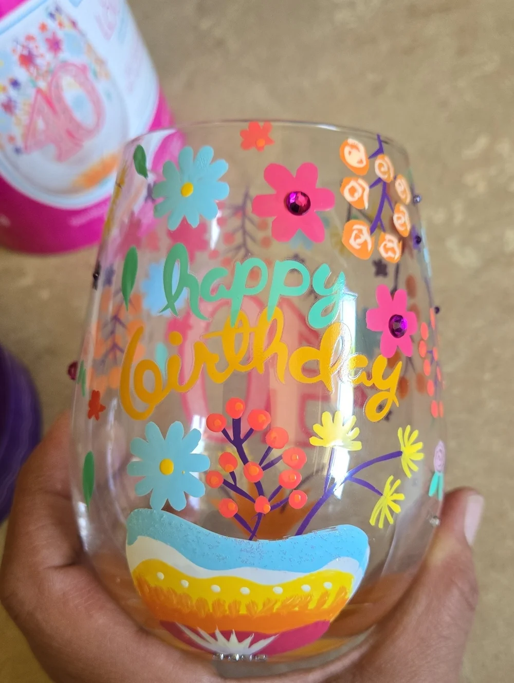 40th Birthday Stemless Wineglass